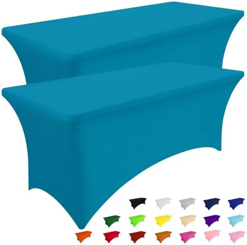 Smiry 2 Pack Spandex Table Cloth 8FT, Elastic Fitted Teal Tablecloth by Smiry