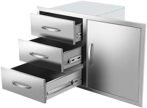 Outdoor Kitchen Drawer Combo BBQ Access Triple Drawers with Single Door 38.3''W x 22.7''H x 20.7''D with Handles for BBQ Island Grill Station, Stainless Steel by YourFriends