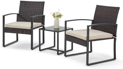 Bezseller 3-Piece Patio Furniture Set, Wicker Bistro Set, Brown by Bezseller