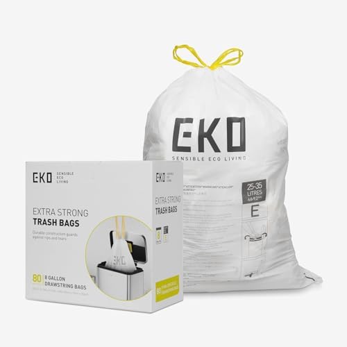 EKO Easy-Dispense Roll Extra-Strong Drawstring Tall Kitchen Trash Bag, 8-9.5 Gallon Trash Bag (30.3L-36L) White, Code E, 80 Count (Pack of 4) - Image 7