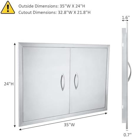 JIE JIN 35" W X 24" H Outdoor Kitchen Doors Double Doors Thickened 304 Brushed Stainless Steel BBQ Access Door BBQ Island Doors Outdoor Kitchen Accessories Door for Outdoor Kitchen BBQ Island - Image 2