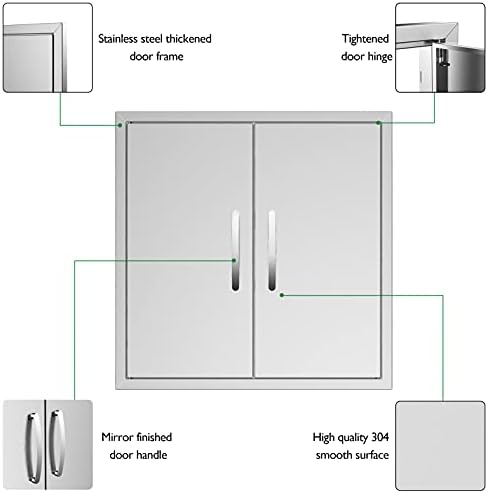 Outdoor Kitchen Doors 28W x 23H Inch, Double BBQ Access Doors 304 Stainless Steel Doors for Outdoor Kitchen Cabinet Grill Station or BBQ Island - Image 3