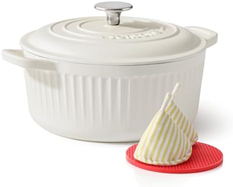 SENSARTE 3.5QT Enameled Cast Iron Dutch Oven Pot with Lid&Cotton Potholders by SENSARTE