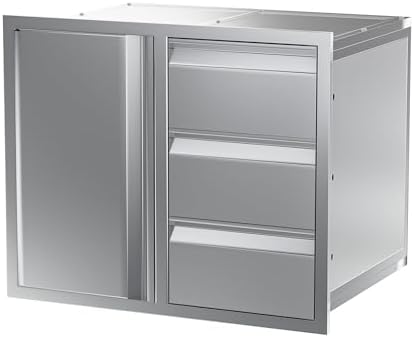 EROMMY Outdoor Kitchen Drawer and Door Combo - 28" W x 20" Dx 23" H Built-in 304 Stainless Steel Cabinet with 3-Tier Triple Drawers & Storage Access Door for BBQ Island & Grill Station - Image 4