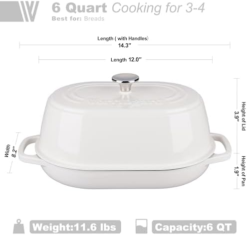 VORRINGARD Enameled Cast Iron Dutch Oven Pot with Dome Lid, Oval Bread Oven for Homemade Sourdough Bread Baking, Oven Safe up to 500°F, 6 Quart, White - Image 2