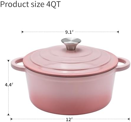 Enameled Cast Iron Round Dutch Oven -4QT Pot With Lid,Pink - Image 3