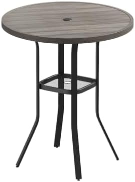 VICLLAX 35.5" Round Outdoor Bar Table, Bar Height Patio Table with Adjustable Umbrella Hole for Balcony, Grey Wood-Like by HOME