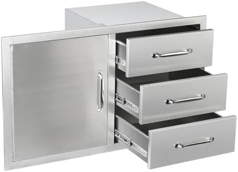 Outdoor Kitchen Door Drawer Combo Cabinet with BBQ Access and Triple Drawers for Outdoor Kitchen Island, Dimensions 38.1"" W x 22.6"" H x 20.8" (Drawer with Handle and Left Door Combo) by Unknown