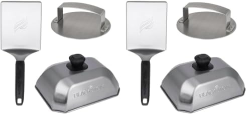 Blackstone 5462 Hamburger Kit (3 Piece) – Metal Flipper Spatula Turner, Basting Cover & Hamburger Press Patty Stainless Steel Burger Maker Set for Bacon, Steak–Griddle Accessories for Grilling, Black by Unknown