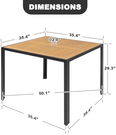 NUU GARDEN Outdoor Square Dining Table for 4 with Acacia Wood Top - Image 2