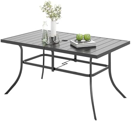MIXPATIO Patio Table for 6, 59" Black Metal Dining Table w/Umbrella Hole by MIXPATIO