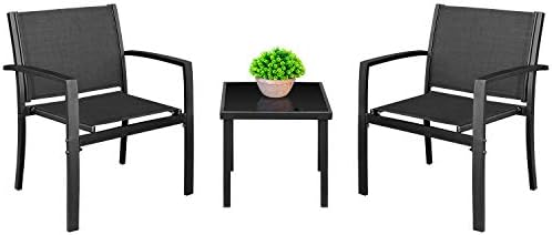 Homall 3 Pieces Patio Furniture Set Outdoor Patio Conversation Textilene Bistro Set Modern Porch Lawn Chairs with Coffee Table for Home and Balcony (Black) by Homall