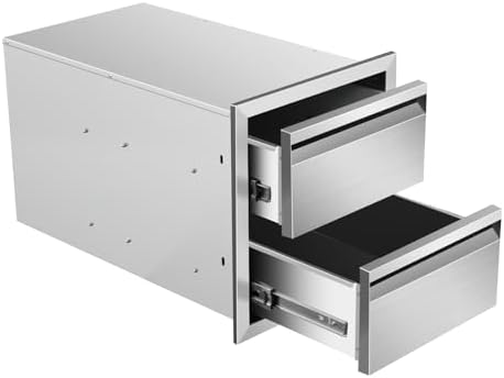 Outdoor Kitchen Drawers 14" W x 15" H x 23" D Stainless Steel Double Drawers with Hidden Handle for BBQ Island, Patio Grill Station & Outdoor Kitchen Cabinets by Unknown