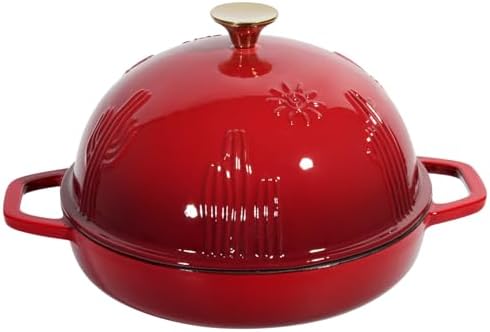 Flavehc Cast Iron Bread Oven With Cloche Lid for Baking - Red Enameled Dutch Oven With Dome Lid for Sourdough - 5 qt by FLAVEHC