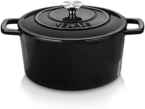 Velaze 6 QT Enameled Cast Iron Dutch Oven Pot with Lid, Black by Velaze