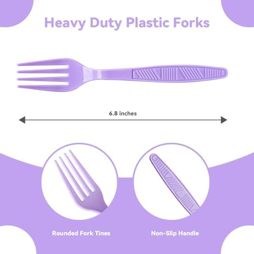 Purple Plastic Forks Heavy Duty, Disposable Party Supplies 104 PCS - Image 2