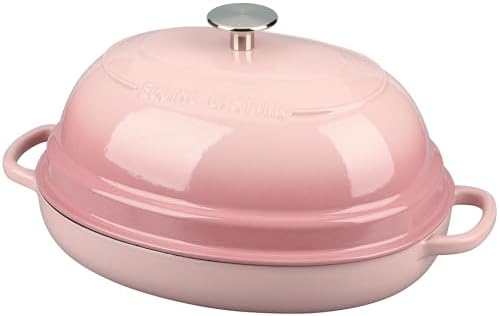 EDGING CASTING Enameled Oval Cast Iron Dutch Oven Pot with Lid, Bread Dutch Oven for Sourdough Bread Baking, Dutch Oven Bread, Bread Oven, 6QT, Pink by EDGINGCOOKWARE
