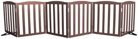 Freestanding Dog Gate Indoor,Doggie Gate Foldable Pet Gates for Doorways,Stairs or Hallways, Wooden Brown Pet Gate for the House, Pet Fence with Support Feet Included,24 "Height-6 Panels by SFJC