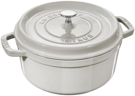 Staub Cast Iron 7-qt Round Cocotte - White Truffle, Made in France by Unknown