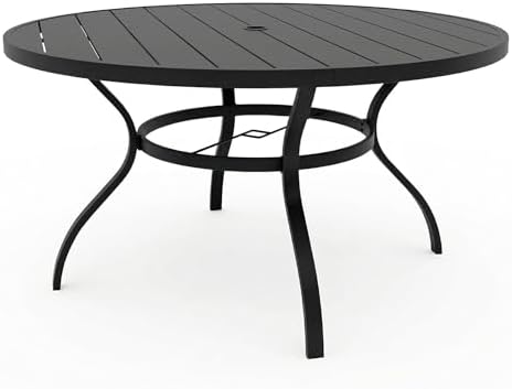 Incbruce Patio Dining Table, 53" Round Table Metal Steel Slat Table with 1.57" Umbrella Hole, for Backyards, Porches, Gardens, or Poolside by Incbruce