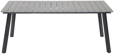 Outdoor Dining Table with Foldable Metal Frame, Plastic Wood Slat Top, Umbrella Hole, Patio Garden Backyard Balcony Poolside Camping Furniture for Family Meals Gatherings Leisure Events (Grey) by WEALTHKING
