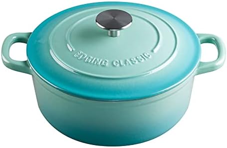 EDGING CASTING Enameled Cast Iron Covered 5.5 Quart Dutch Oven with Dual Handle for Bread Baking, Dutch Ovens with Lid, Peacock Blue by EDGINGCOOKWARE
