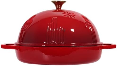 Flavehc Cast Iron Bread Oven With Cloche Lid for Baking - Red Enameled Dutch Oven With Dome Lid for Sourdough - 5 qt - Image 3