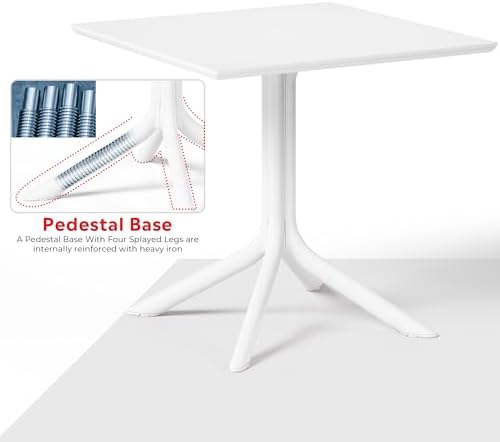 Costaelm Patio Dining Table for 4, Square PP Patio Table, 4-Person Weather Resistant Porch Tables for Outside Poolside Deck Lawn Garden Backyard, White - Image 4