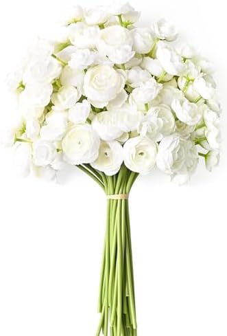 Waipfaru Ranunculus Artificial Flowers, 36Pcs 14In Fake Peonies Artificial Flowers, White Faux Flower for Vase Silk Flower Real Touch Faux Peony Bulk for DIY Wedding Bouquet Home Bridal Shower Decor by Waipfaru