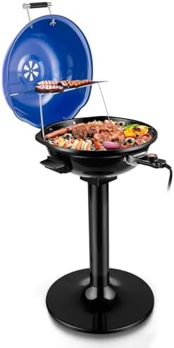 Electric Grill, Techwood Indoor/Outdoor Electric BBQ Grill, 1600W Portable Removable Stand Grill with Adjustable Heat & Drip Tray, Double Layer Design for Party, Patio & Backyard (Blue) by Techwood