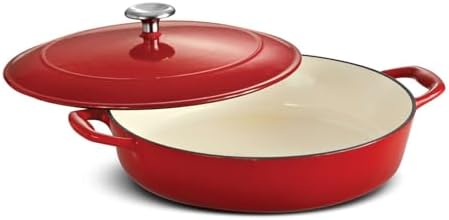 Tramontina Bestow Enameled Cast Iron 4-Qt Braiser Pan with Lid, Red - Image 4