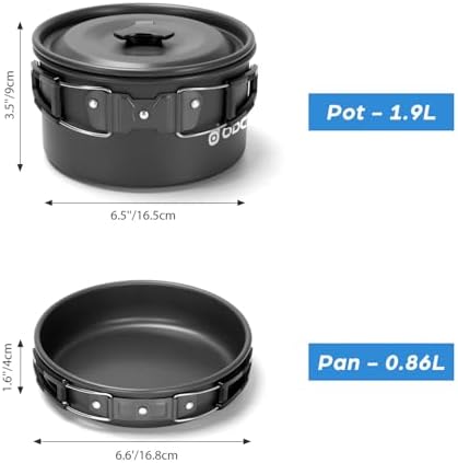 Odoland 19pcs Camping Cookware Mess Kit, Non-Stick Pot Pan Kettle Set for 2 - Image 3