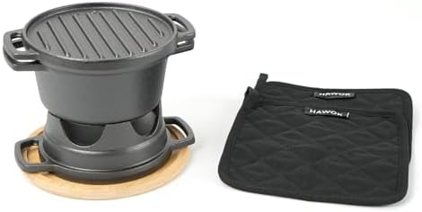 HAWOK 6 Piece Stove Set, Potable Cast Iron Charcoal Grill Stove with 1QT Dutch Oven, with Multipurpose Lid, Five-Leg Buffet Tray, Multipurpose Mini BBQ Stove Set by HAWOK