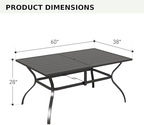 MFSTUDIO Patio Table for 6, Black Metal Dining Table w/Umbrella Hole - Image 2