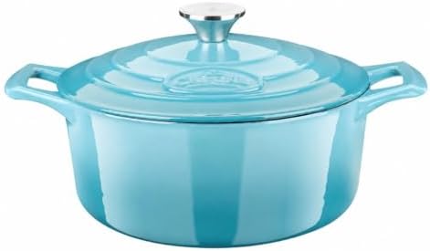 La Cuisine Enameled Cast Iron Dutch Oven Casserole Pot with Lid Internal Matt Black Enamel Coating for baking bread 2.1 QT 7.8" /20cm Ø, GlassTop, Oven-Safe 550°F/276°C Teal by LaCuisineforlife