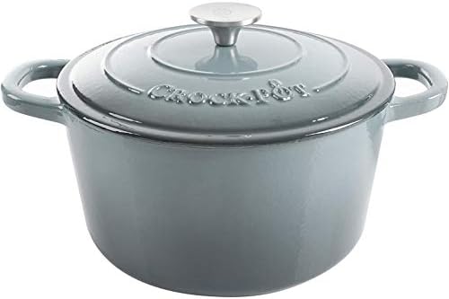 Crock-Pot Artisan 7-Quart Round Enameled Cast Iron Dutch Oven – Slate Gray, Heavy-Duty Cookware for Slow Cooking, Baking, Roasting with Lid by Crock-PotBrand