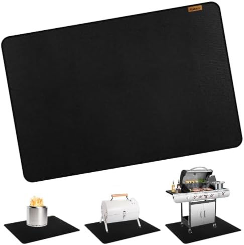 Matace 60x40 Fireproof Under Grill Mats for Outdoor Grill, Large Double-Sided Fire Retardant Silicone Floor Mat for BBQ, Camping Stove, Fire Pit, Waterproof & Grease Resistant for Patio & Deck, Black by MataceCarpet