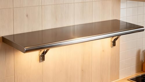 Concession Shelf 48"L x 12"W，22 gauge ASTM 304 Stainless Steel Folding Serving Food Shelves ，Wall Mount Shelving , Stainless Steel Shelf For Food Truck, grill area,BBQ working table, Restaurant .NSF by Picesa