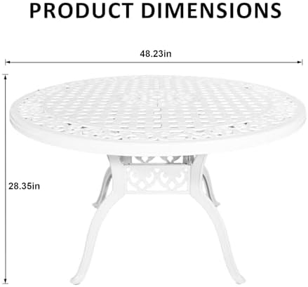 48.23" Patio Dining Table, All-Weather Cast Aluminum Table with 2.36" Umbrella Hole, Patio Furniture Table, Outdoor Dining Table for Backyard and Poolside - Image 3