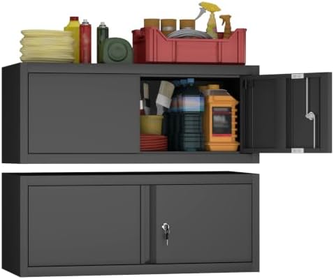 IRONFFICE Metal Garage Wall Cabinets,13" H Garage Storage Cabinet Wall Mounted,Floating Storage Organization with Doors,Locking Hanging Cabinet for RV,Home Office,Warehouse,Black by IRONFFICE