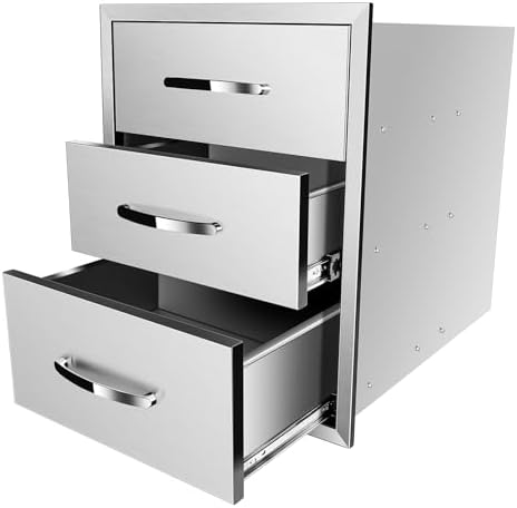 Outdoor Kitchen Drawers Stainless Steel, BBQ Drawer Inserts for Built-in Patio Grill Station, Triple Drawer, 18''W x 23''H x 23''D by MIGODA