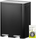 EKO Edison 8+8 Gallon Dual Trash Can for Recycling and Trash, Stainless Steel Kitchen Step Can with Dual Removable Inner Bucket, Independent Lids and Pedals, Black by Unknown