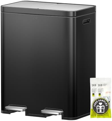 EKO Edison 8+8 Gallon Dual Trash Can for Recycling and Trash, Stainless Steel Kitchen Step Can with Dual Removable Inner Bucket, Independent Lids and Pedals, Black by Unknown