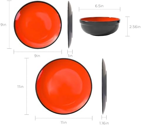TP 12-Piece Melamine Dinnerware Sets, Service for 4, Glossy Black&Red - Image 5