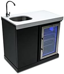 Mont Alpi Premium 38"W x 23"D x 46"H Black Stainless Steel Outdoor Beverage Center Module with 2.7 Cu. Ft. Glass Door Refrigerator + Faucet & Sink Combo + Storage Cabinet + White Granite Countertops - Image 2