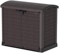 DURAMAX CedarGrain StoreAway 1200 Liter Capacity Outdoor Deck & Garden Storage Box w/Panel Doors & Arc Lid for Patios, Pool Areas, & Driveways, Brown by DURAMAX