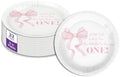 Pink Bows First Birthday - 32 Piece Disposable Party Supplies - Decorations for Girl's 1st Birthday Round Party Plates - Large 9" Paper Plates In Bulk by BirthdayGalore