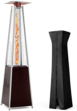 Flame Pyramid Pool Heater, Triple Safety Protection Portable Patio Heater with Patio Cover, Warm Glass Tube with Durable Wheels-Brown - Image 2