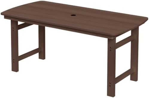 HDPE Outdoor Patio Dining Table with 2" Umbrella Hole, Brown by Suunyn