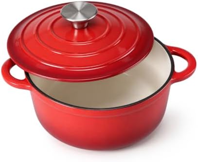 Leonyo 2-Quart Small Enameled Cast Iron Dutch Oven Pot with Lid, Red by Leonyo